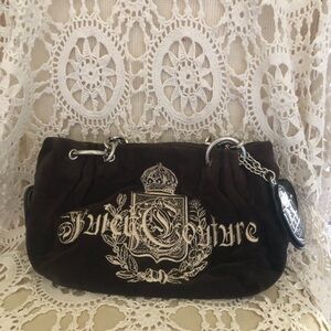 Juicy Couture Dark Brown Suede Embroidered Logo Shoulder Bag